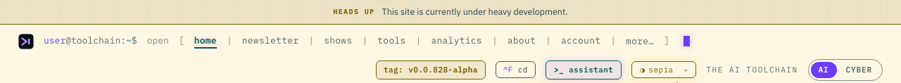 A notice strip above the masthead reading “Heads up — This site is currently under heavy development.”