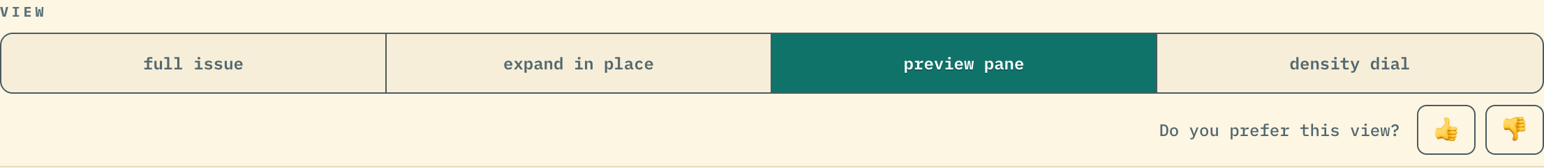 Tail’s Preview Pane with filtering controls and view-feedback buttons.